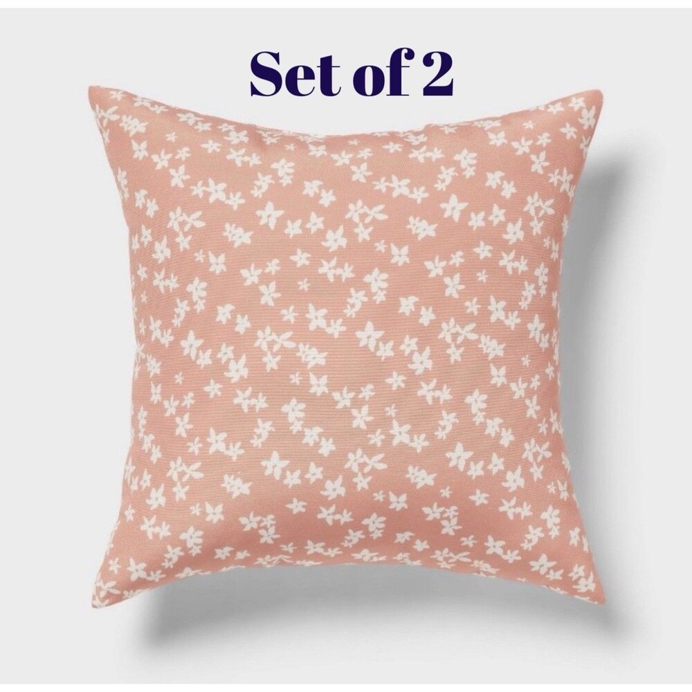 Set of 2 18” Floral Square Decorative Throw Pillows Copper – Room Essentials NEW